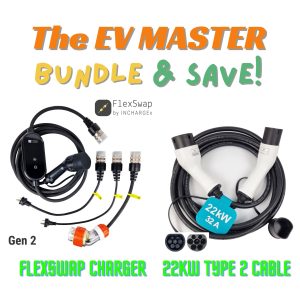 INCHARGEx EV MASTER Bundle Swappable Tails 10A 15A 32A Portable Charger & 22kW Type 2 Cable