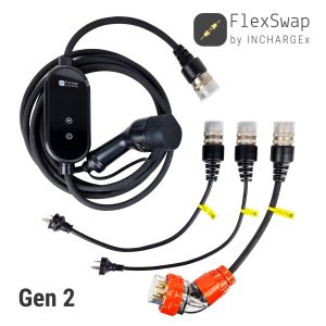 INCHARGEx FlexSwap Gen 2 Swappable Tails 10A | 15A | 32A to Type 2 Portable EV Charger Kit | Built-in RCD Type B/TypeA+DC6mA | Fit Tesla BYD...