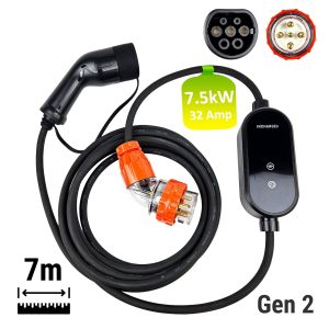 INCHARGEx Premium 32A 7kW Gen 2 Portable EV Charger | 5pin Tail | 7m | Single Phase | Built-in RCD Type B/TypeA+DC6mA | Type 2 Universal Mobile...